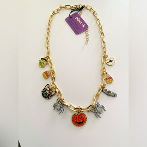 Halloween Charm Necklace By Piper K Gold Link Chain Glass Stones 18/20 Inches